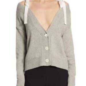 Cinq a Sept Dash Off the Shoulder Cardigan Bow Accents Size L Coquette Feminine